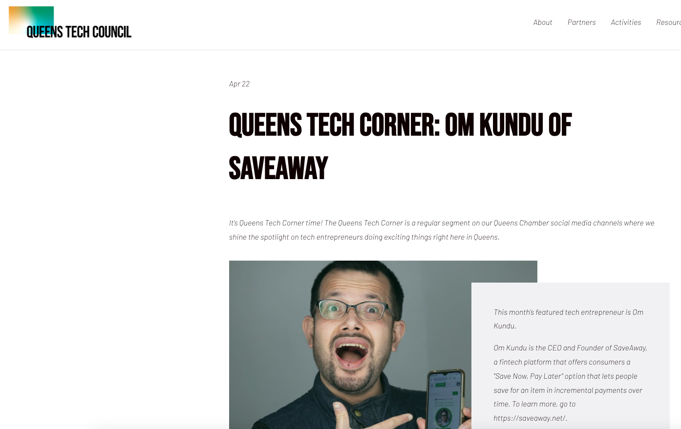 Queens Tech Corner: Om Kundu of SaveAway